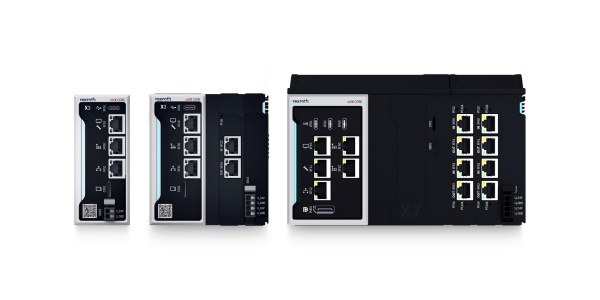 Group picture of the industrial controller ctrlX CORE in different versions: ctrlX CORE compact design (COREX-C-X3), ctrlX COREplus modular design (COREX-M-X3 and COREX-M-X7)